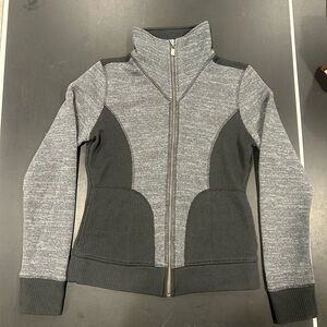 Prana Tobi Gray/Black Zip Up Ribbed Fleece Jacket Size Medium.